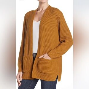Madewell Nolan Open Stitch Patch Pocket Cotton Cardigan Mustard
